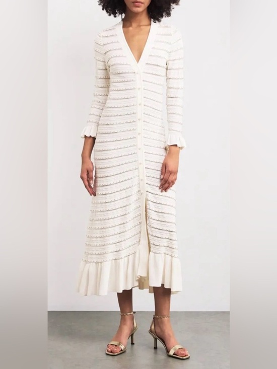 Sandro Dresses & Skirts - Sandro Beaded Knit Maxi Dress Size 42 Cream Faux Button Front